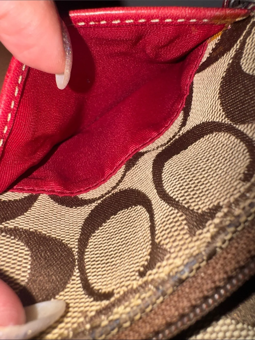 Coach Signature Canvas with red leather trim